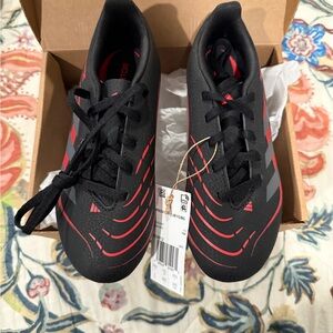 Kids Adidas Predator Black and Red Soccer Cleats